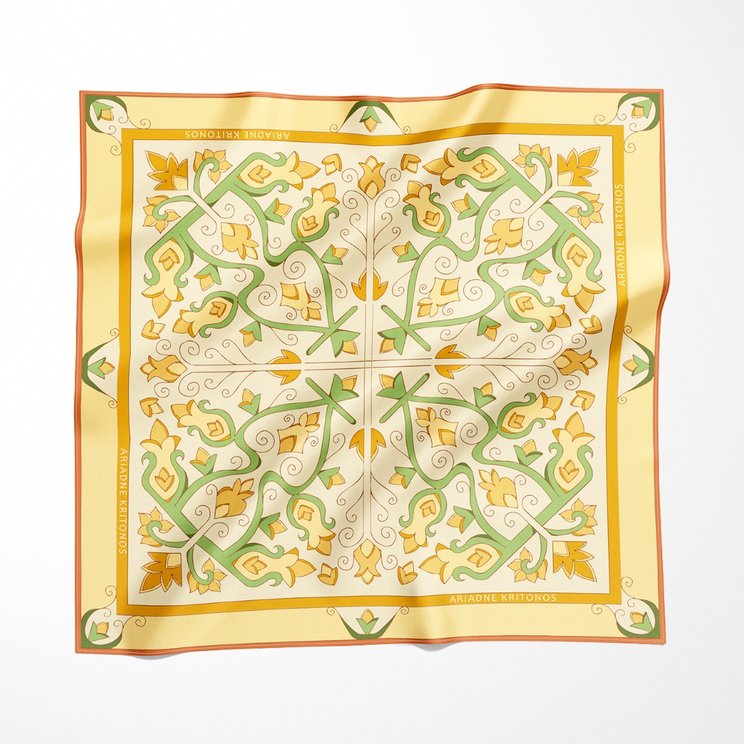 Cream Mesogeia Blooms | Square Silk Scarf