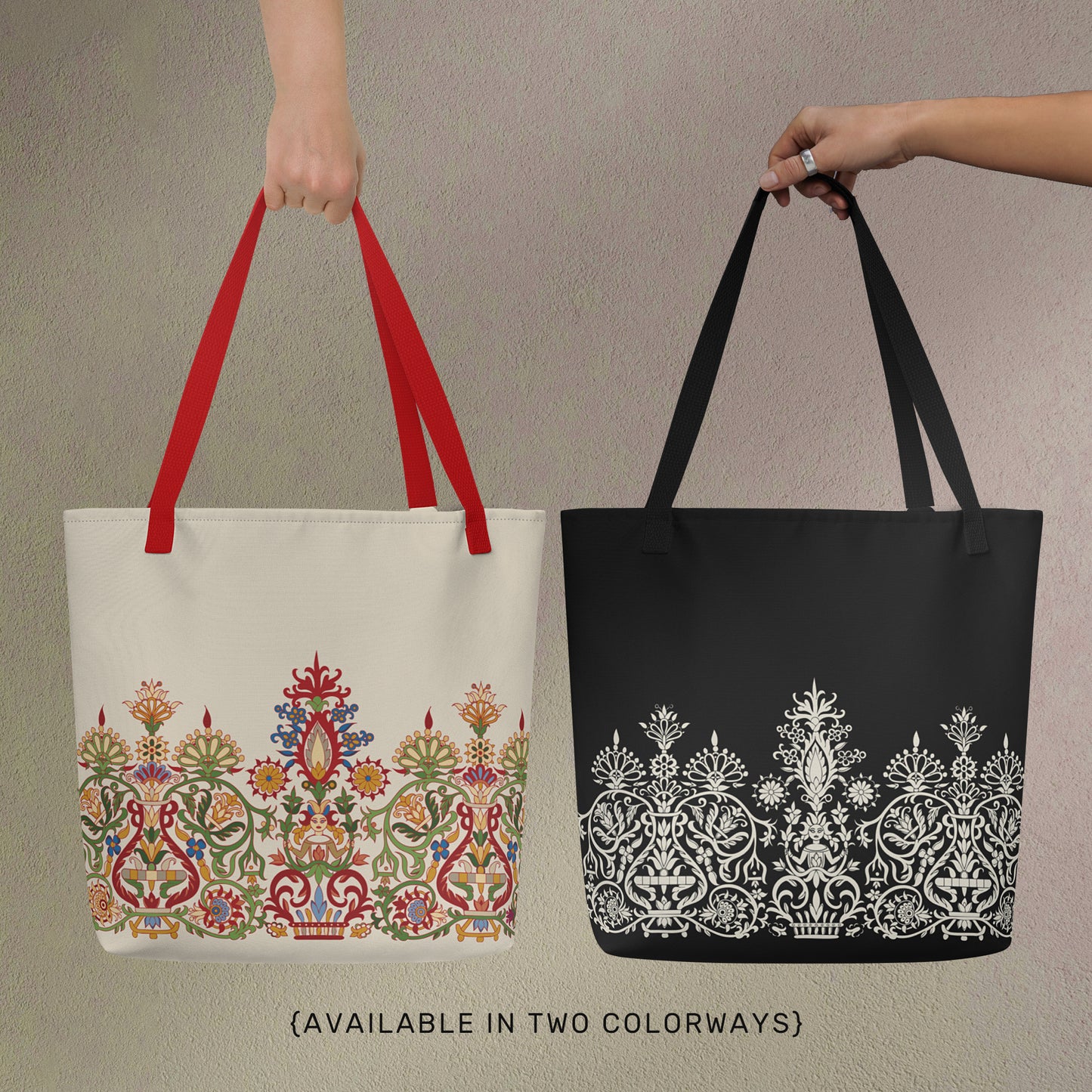 Blk/Wht Cretan Mermaid | Large Tote Bag