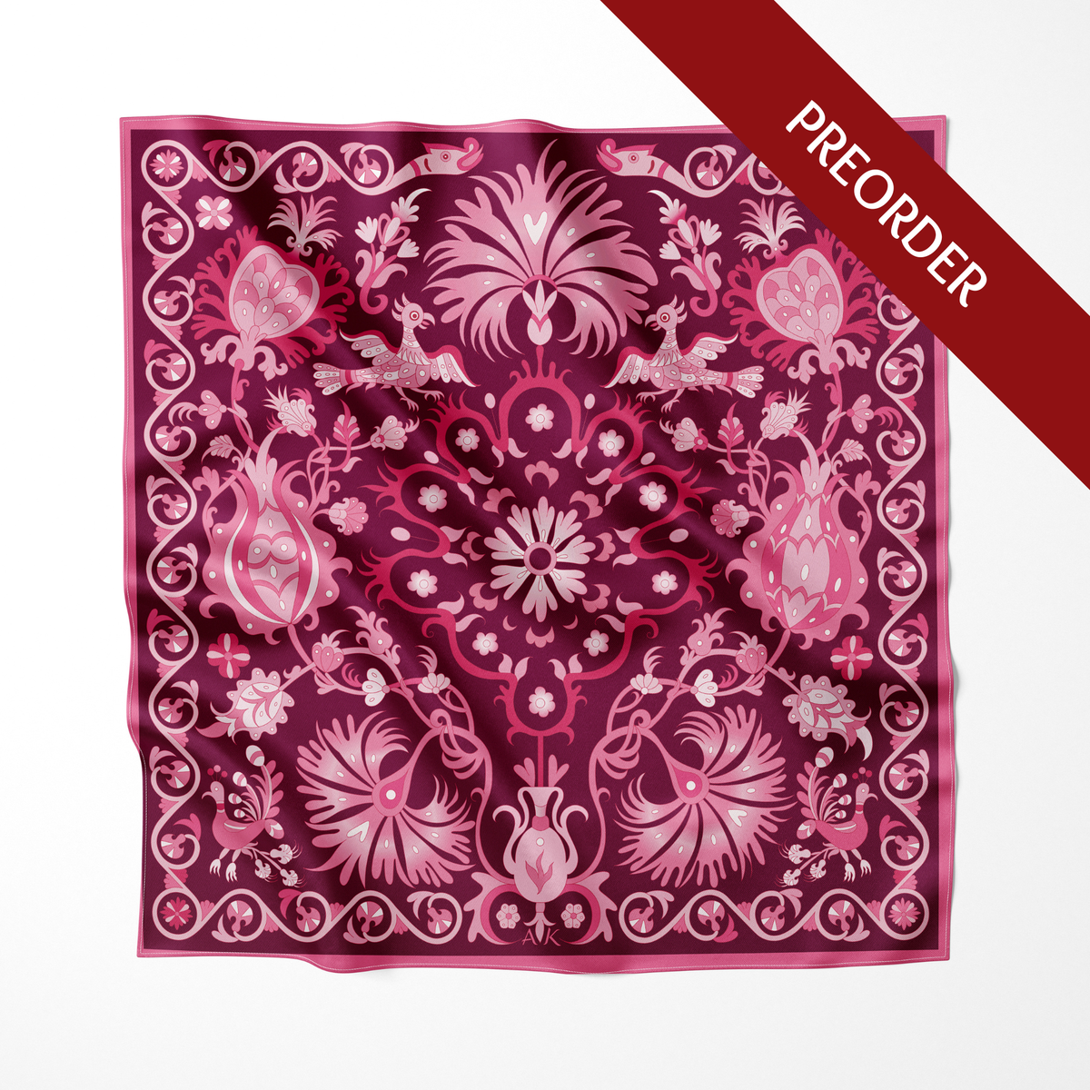 Burgundy Tree of Life | Square Silk Scarf