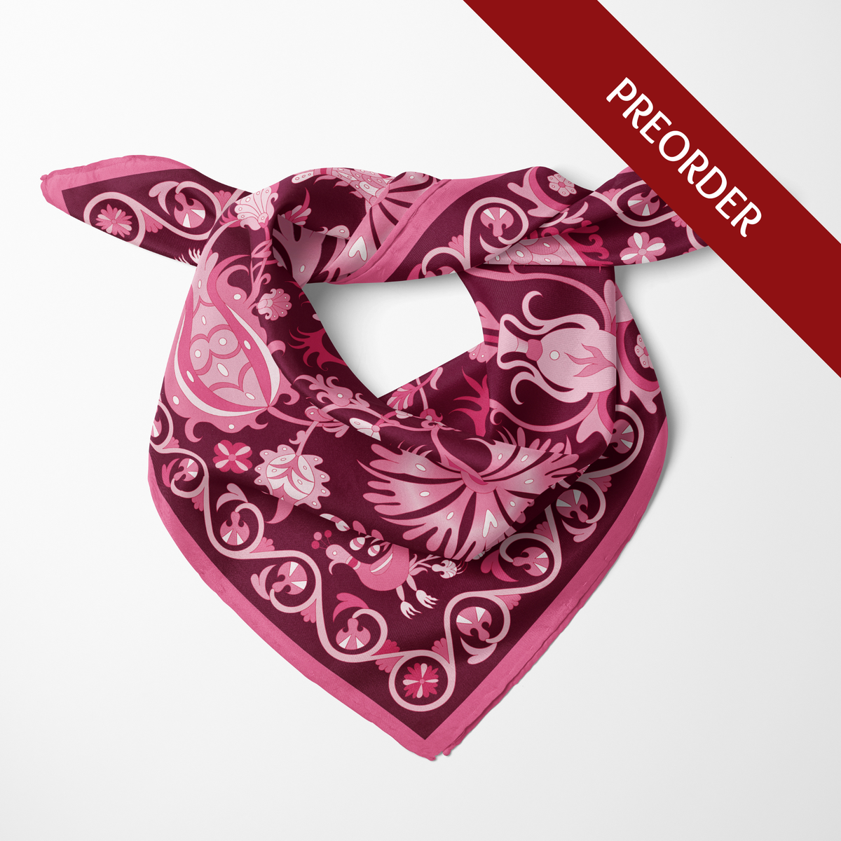 Burgundy Tree of Life | Square Silk Scarf