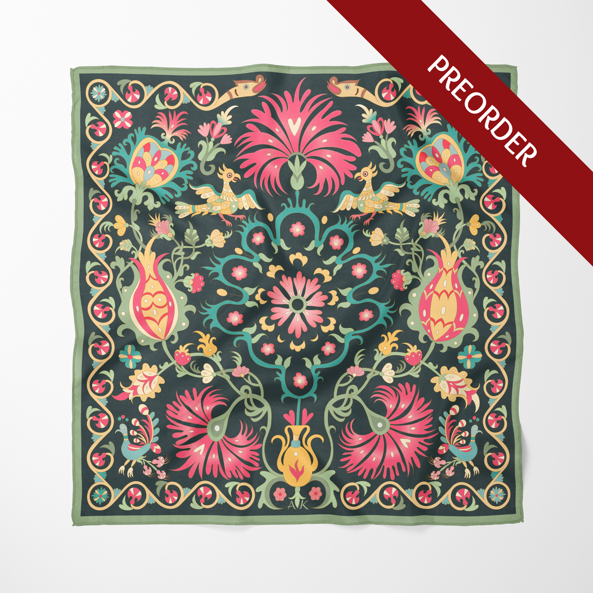 Dark Green Tree of Life | Square Silk Scarf