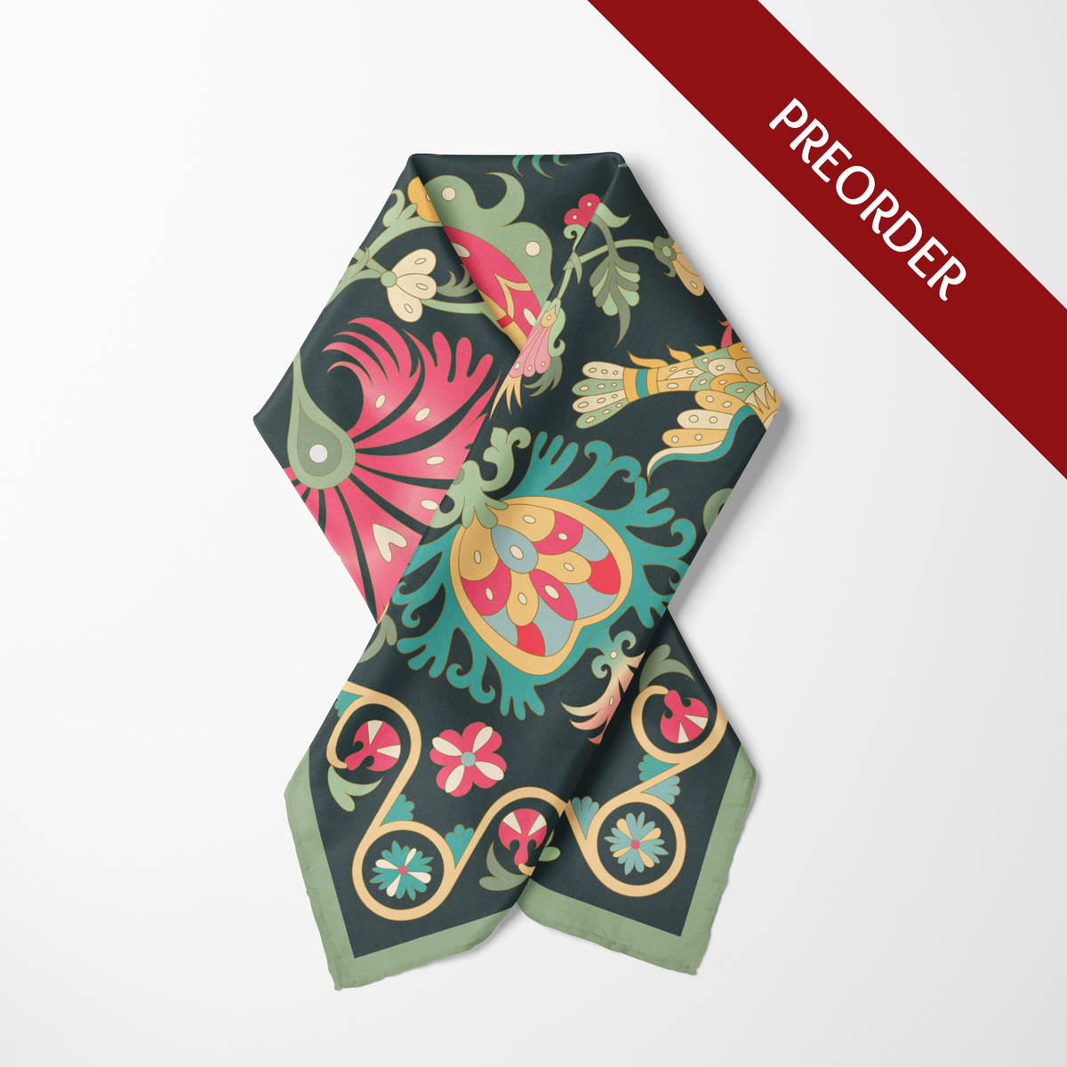 Dark Green Tree of Life | Square Silk Scarf